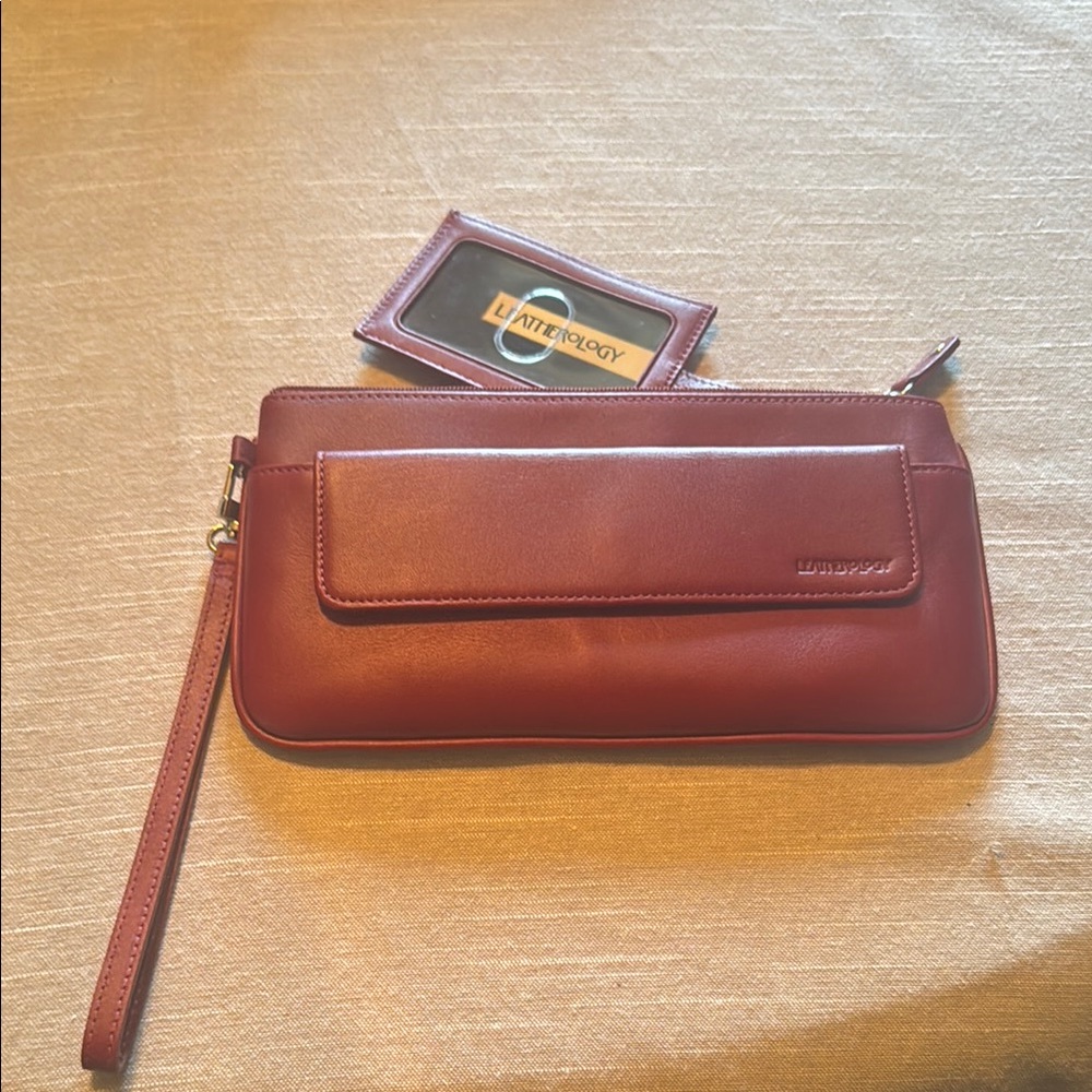 Women’s New Leatherology Red Leather Wallet with Front Panel Detail, Zip Closure